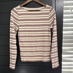 Striped Long Sleeve Top - Cream and Red